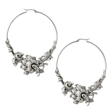 PARADISE. Ornate Floral Hoop Earrings - Silver | Regal Rose | $31.00