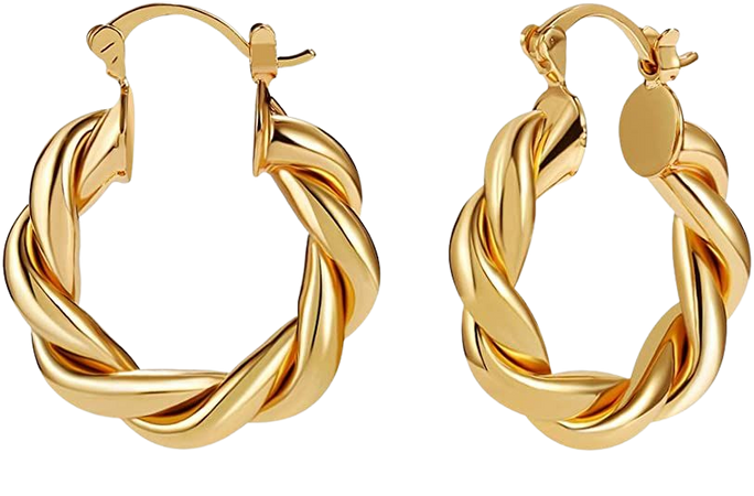 Amazon.com: LILIE&WHITE Twisted Gold Chunky Hoop Earrings For Women 14K Gold Plated High Polished Lightweight Hoops For Girls Fashion Jewelry: Clothing, Shoes & Jewelry