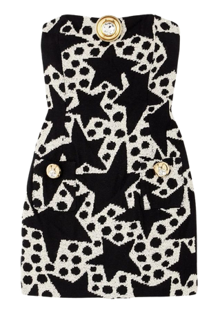 AREA Strapless embellished cotton-blend jacquard mini dress