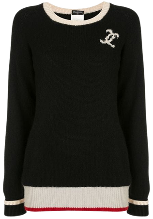 Chanel Cc Logo Long Sleeve Cashmere Sweater In Black | ModeSens