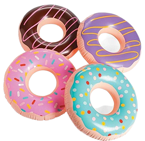 (4) 15 Inch Frosted Donut Shaped Inflatables - Blow Up Pool Party Favor Toys luau Novelty Items