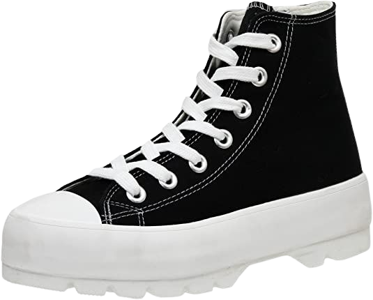 Amazon.com | CUSHIONAIRE Women's Vespa high top Canvas Sneaker +Memory Foam and Side Zipper, Black/White 8 | Fashion Sneakers