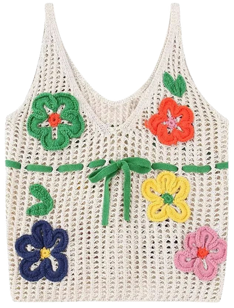 Front Bow Flower Crochet Camisole, Cottagecore Aesthetic, Women V-Neck
