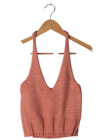 Coral Orange Tank - Halter Crop Top - Knit Sweater Tank Top - Lulus