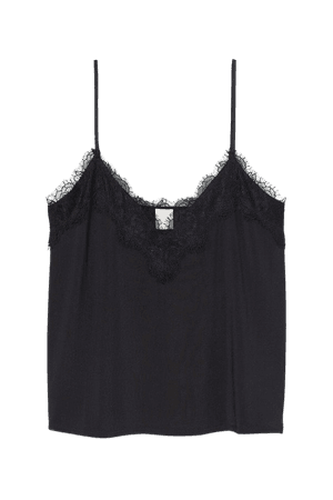 Lace-trimmed Camisole Top - Black