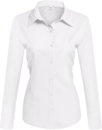 HOTOUCH Womens long Sleeve Cotton Button Down Collared Shirt/White/Small at Amazon Women’s Clothing store