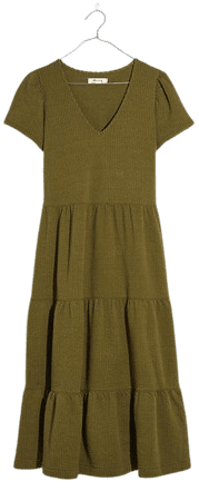 Seersucker V-Neck Midi Dress