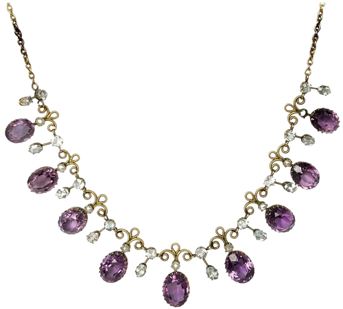 Victorian Boodles and Dunthorne Amethyst and 9ct Yellow Gold Necklace