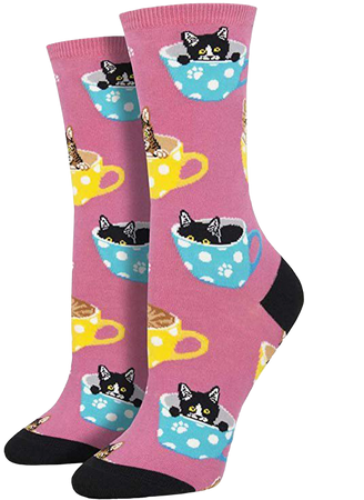 Socksmith Women's Cat-Feinated Pink 9-11 (Women's Shoe Sizes 5-10.5): Toy Barn Toys and Gifts