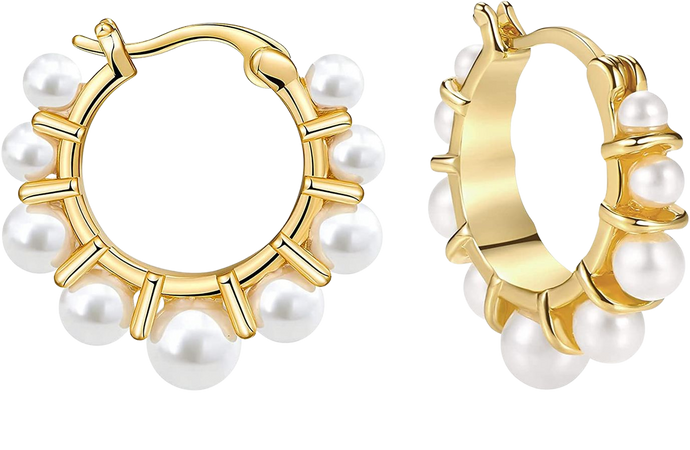 Amazon.com: Pearl Gold Hoop Earrings for Women, 14K Plated Gold Hoop Earrings Lightweight Faux Pearl Earrings Dainty Beaded Hoops for Girls: Clothing, Shoes & Jewelry