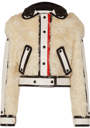 COURREGES | Cropped faux patent leather-trimmed faux fur jacket | NET-A-PORTER.COM