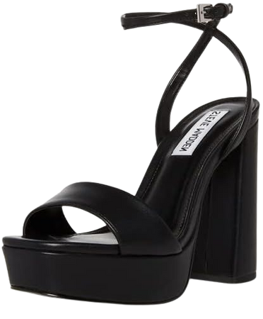 Amazon.com | Steve Madden Lessa Platform Sandals Women Block Heel Ankle Strap Open Toe Pump (Black Leather, 8) | Platforms & Wedges