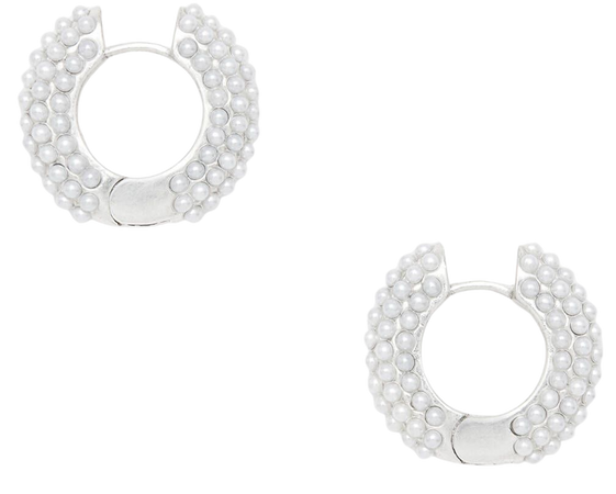 Pearl Chunky Beaded Hoop Earrings WARM SILVER/WHITE | ALLSAINTS US