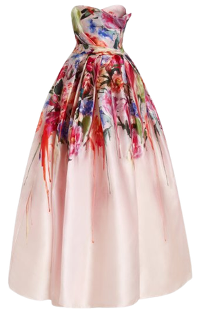 Floral Silk Organza Strapless Gown By Marchesa | Moda Operandi