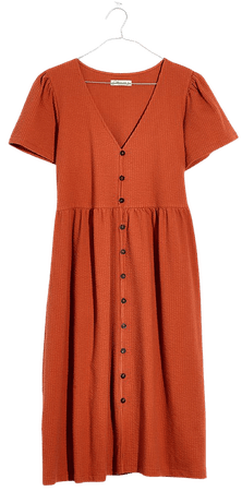 Seersucker Knit Button-Front Midi Dress
