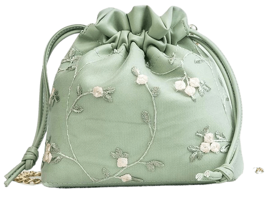 Pale Green Drawstring Floral Bag
