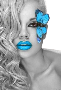 Black & White Model Blue Lips & Butterfly