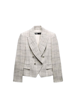 DOUBLE BREASTED TEXTURED WEAVE JACKET - Gray / Natural | ZARA United States