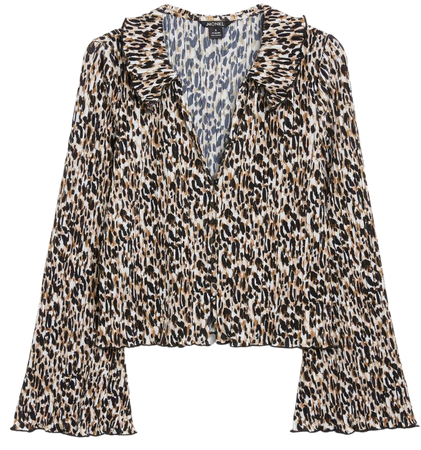 Leopard print pleated button up blouse - Leopard - Monki WW