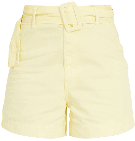 Lemon Belted High Waist Denim Shorts | Denim | PrettyLittleThing USA