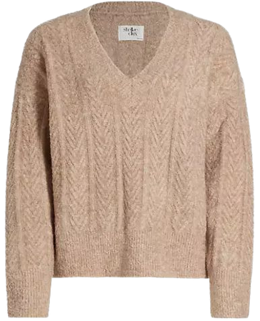 Shop Stellae Dux Cable-Knit V-Neck Sweater | Saks Fifth Avenue