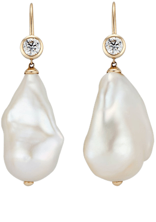 14k Yellow Gold Minerva Baroque Pearl And Diamond Earrings By Marlo Laz | Moda Operandi