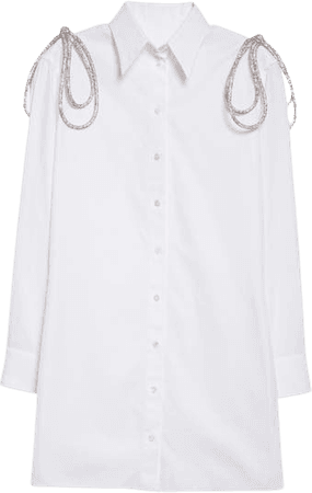 Mach & Mach Mach and Mach Crystal Bow Cotton Poplin Mini Shirtdress | Nordstrom