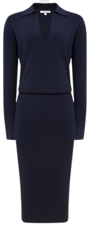 Reiss Navy Elaina Regular Rib-Knitted Midi Dress | REISS USA