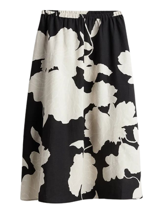 Midi Skirt - High waist - Long -Black/floral -Ladies | H&M US