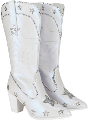 Y.R.U. Glitter Star Vegan Leather Cowboy Boots - White – Dolls Kill