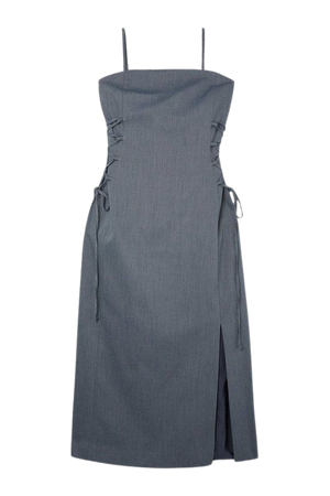 Corseted Tie Side Detail Tailored Bandeau Midi Dress | Karen Millen