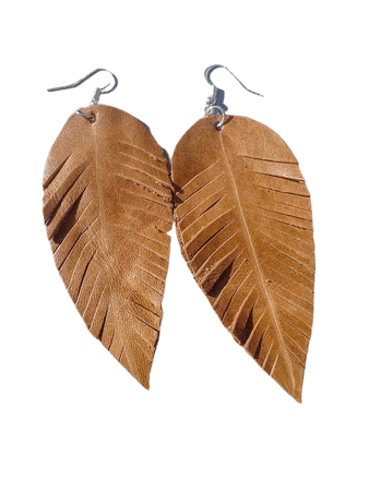 Tan Leather Feather EarringsLarge EarringsLeather | Etsy