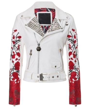 White and Red Rose Leather Jacket