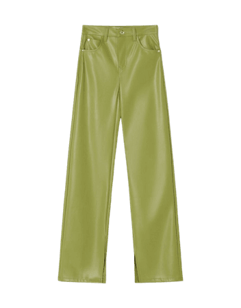 Faux leather straight fit split hem pants - New - Woman | Bershka