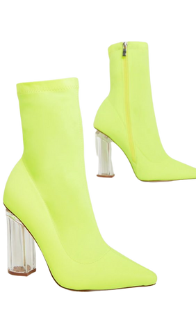 Neon Yellow Clear High Heel Sock Boot | Shoes | PrettyLittleThing