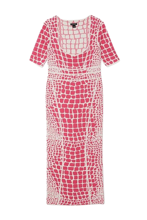 Abstract Jacquard Half Sleeve Knitted Midi Dress | Karen Millen
