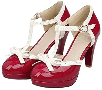 Amazon.com | Fashion Women T-Strap High Heels Bow Platform Round Toe Pumps Patent Leather Summer Sweet Shoes（red，7.5） | Pumps