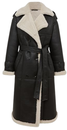 Reiss Black Alina Shearling Trench Coat | REISS USA