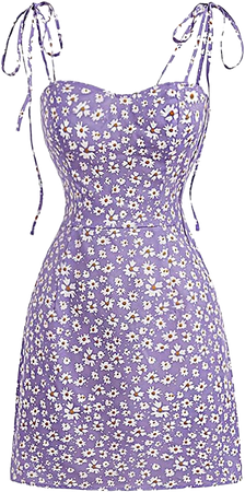 Floerns Women's Summer Floral Cherry Print A Line Short Cami Dress Lilac Purple S at Amazon Women’s Clothing store
