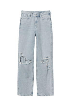 Loose Straight High Jeans - Light denim blue/trashed - Ladies | H&M US