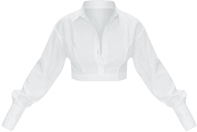 White Oversized Cuffed Button Crop Shirt | PrettyLittleThing