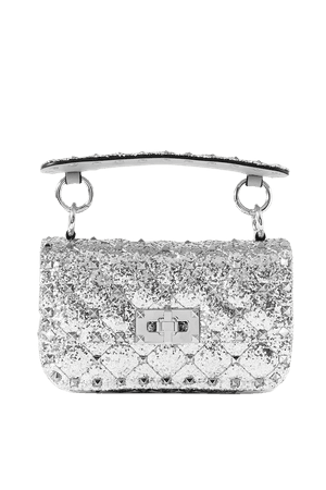 Silver Valentino Garavani Rockstud Spike micro quilted glittered leather shoulder bag | Valentino | NET-A-PORTER