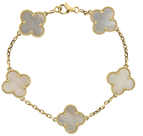 Van Cleef and Arpels Vintage Alhambra Gold Mother of Pearl 5 Motif Bracelet