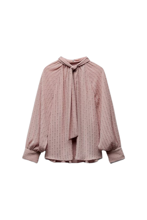 TIED DOTTED MESH BLOUSE - Beige-pink | ZARA United States