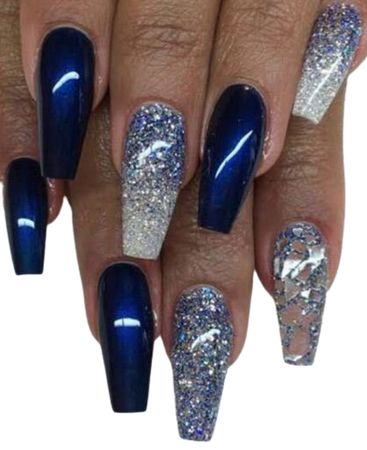 Dark Blue and Silver Nails