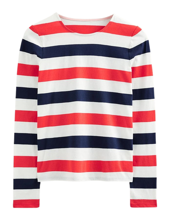 Bea Long Sleeve Breton - Cherry Red and Navy | Boden US