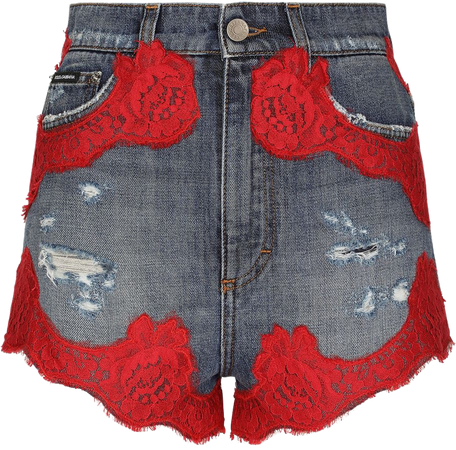 Denim shorts with lace details in Multicolor for Women | Dolce&Gabbana®