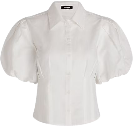 Linen-blend Puff Sleeve Corset Button Front Shirt | Express