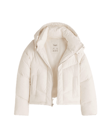 White Women's Hooded Mini Puffer Coat | Women's New Arrivals | Abercrombie.com