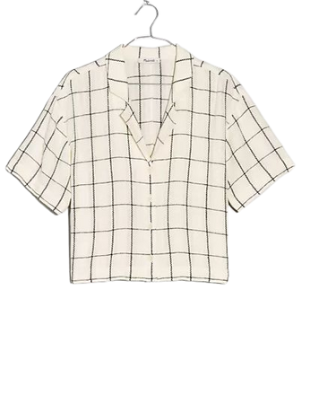 Linen-Blend Resort Crop Shirt in Windowpane
